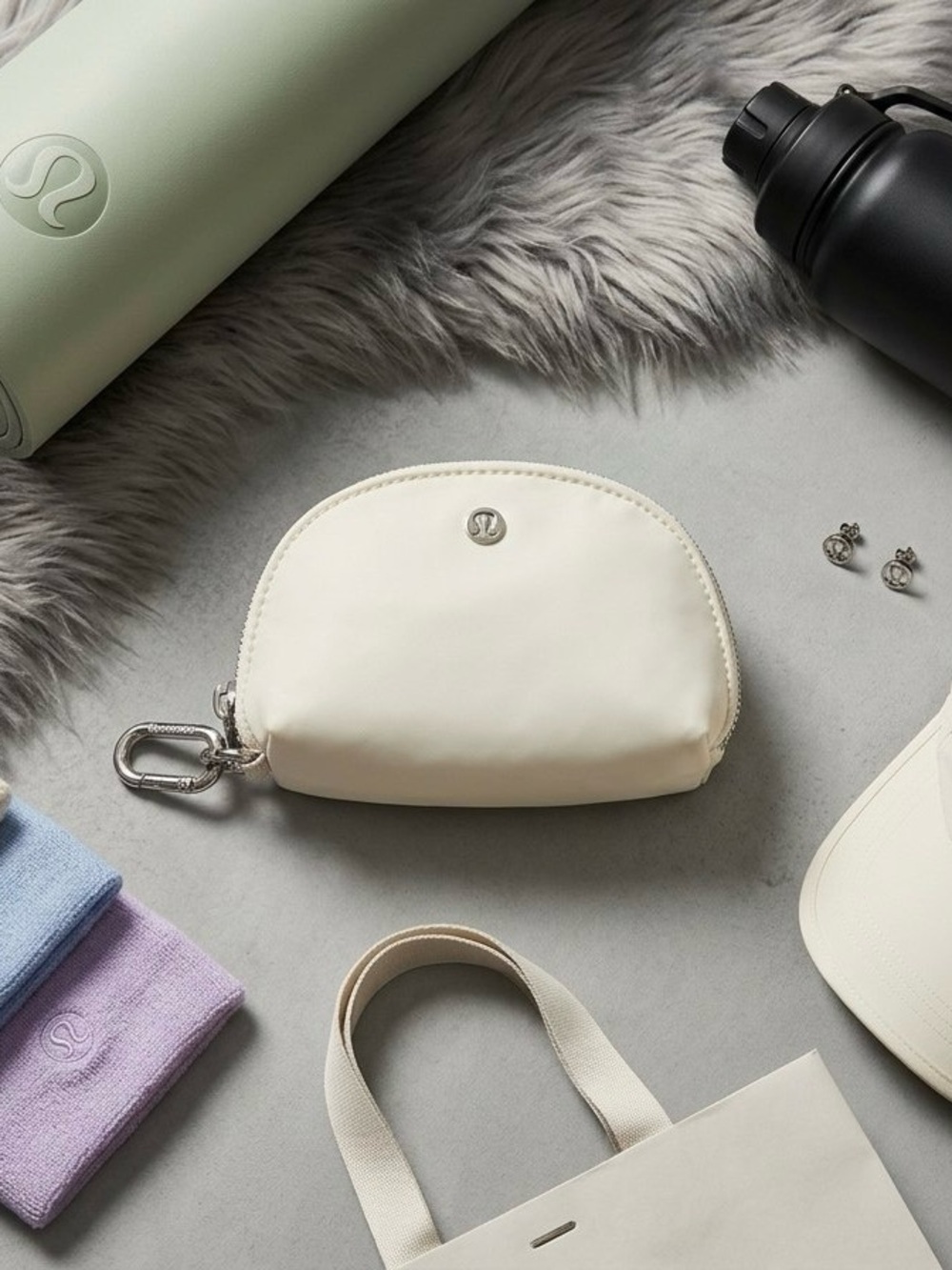 NWOT lululemon athletica Cream Mini Zip Pouch/ Bag Charm with Silver Hardware